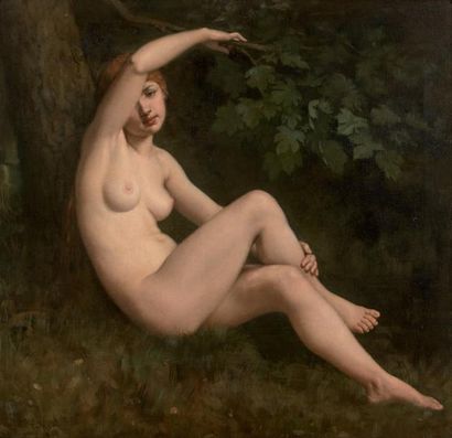 Jules SEVESTRE (1834-1901) Femme nue assise sous un arbre
Huile sur toile, signée...