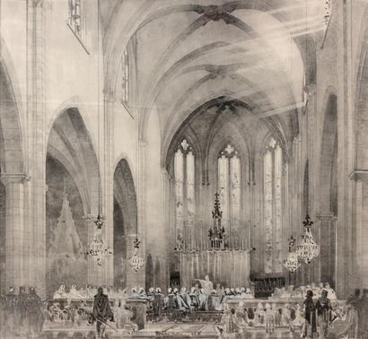 École Française du XIXe siècle * Vue d'un intérieur d'église, pendant la messe
Dessin...