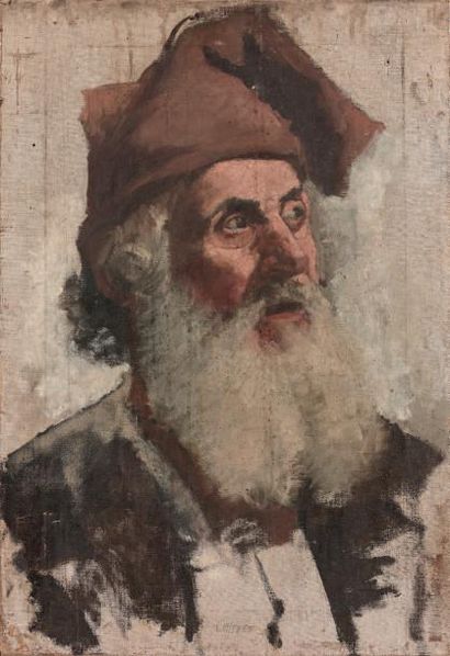 École Napolitaine du XIXe siècle * Portrait d'homme barbu au bonnet rouge
Huile sur...