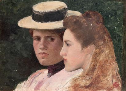 Emile THIVIER (1858-1922) * Portrait de deux femmes, femme au chignon et femme au...