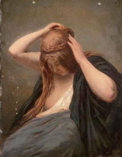 Léon FLEURY (1804-1858) * Jeune femme se coiffant
Toile signée à gauche vers le bas.
Petits...