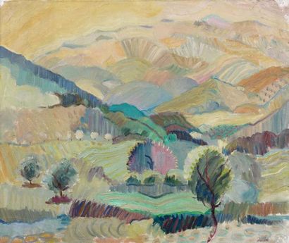 ATELIER JACQUES IVANE (1914 - 1973) Paysage Huile sur toile, cachet d'atelier 46...