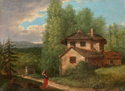 Jean-Victor BERTIN (1767-1842), dans le goût de Paysage classique animé d'une porteuse...