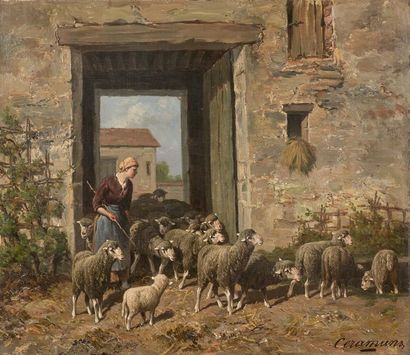 Charles Ferdinand CERAMANO (1829-1909) Bergère et son troupeau
Huile sur toile, signée...