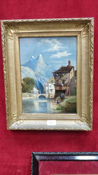 Charles KUWASSEG (1838-1904) Village alpin
Huile sur toile, signée en bas à gauche.
32,5...