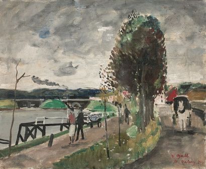 François GALL (1912-1987) Promenade en bord de Somme à St Valéry
Huile sur toile,...
