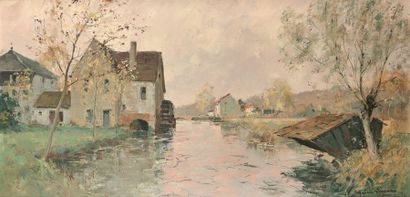 Paul Emile LECOMTE Le moulin en bord de rivière
Huile sur toile, signée en bas à...
