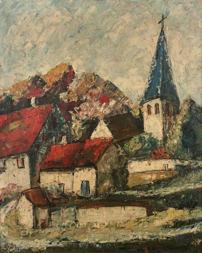 Henri Maurice D'ANTY (1910-1998) Village de campagne au clocher
Huile sur toile,...