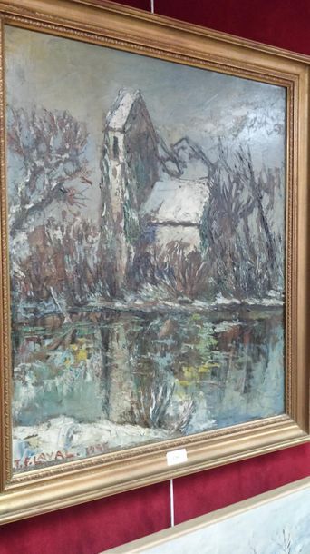 Fernand LAVAL (1886/95-1966) Eglise de village en hiver
Huile sur toile, signée et...