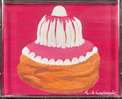 Annick B. CUADRADO (1956) Gâteau sur fond rose
Acrylique sur toile, signé en bas...
