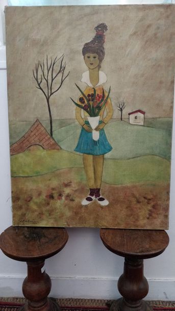 Edgar STOEBEL (1901-2001) Jeune fille au bouquet
Huile sur toile, signée en bas à...
