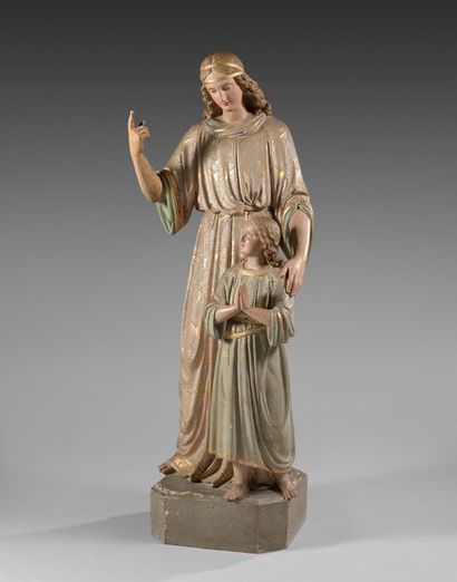 null Sainte Anne et la Vierge enfant.
Statue en plâtre polychrome.
XIXe siècle.
130...