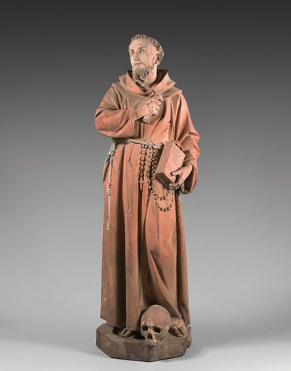 null Saint-François
Statue en terre cuite patinée figurant le Saint debout une vanité...
