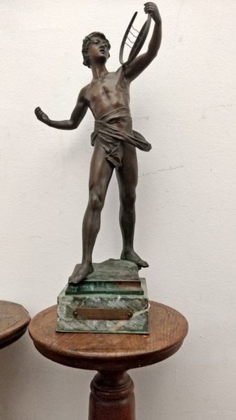 Eugène MARIOTON (1854-1933) David vainqueur de Saul
Épreuve en bronze à patine brune,...