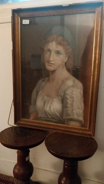 Ecole française fin XIXe siècle Portrait de jeune fille au voile bleu
Pastel sur...