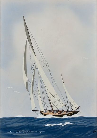 Léon HAFFNER (1881-1972) Voilier
Gouache, signée en bas à gauche.
43,5 x 31,5 cm...