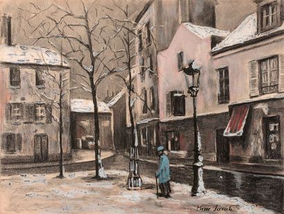 Ecole Moderne La place du Tertre sous la neige
Pastel sur papier, signé en bas à...