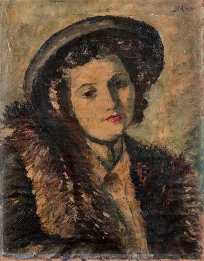 Albert BERTALAN (1899-1957) Portrait de parisienne au chapeau
Huile sur toile, contrecollée...