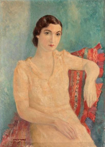 ÉCOLE FRANÇAISE, 1937 Portrait de parisienne à la robe jaune, 1937
Huile sur toile,...