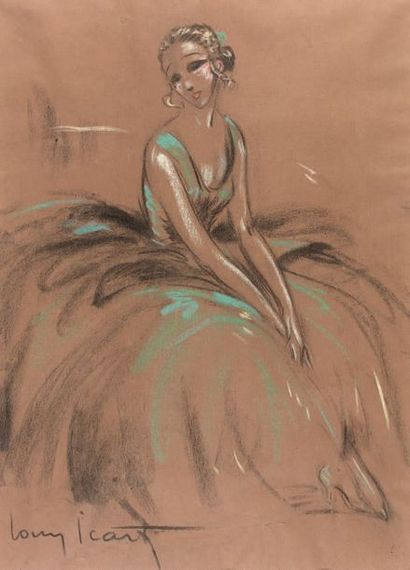 LOUIS ICART Ballerine, 1938 Dessin au fusain, au pastel et aux rehauts de craie blanche,...