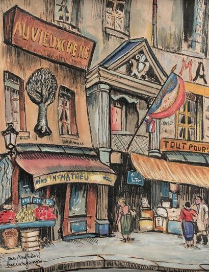 Lucien GENIN (1894-1953) Rue Mouffetard animée
Dessin à la gouache et à l'encre sur...