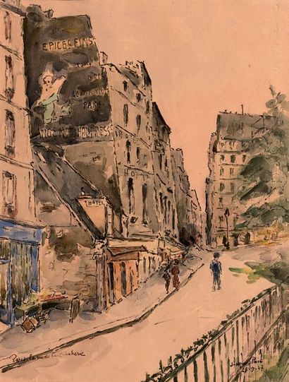 JACQUES PUIG Paris, rue de la Bûcherie, 28 septembre 1947
Dessin à l'aquarelle et...