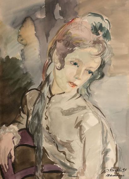 Auguste CLERGÉ (1891-1963) Portrait de jeune fille, Nemours, 1956
Dessin à l'aquarelle...