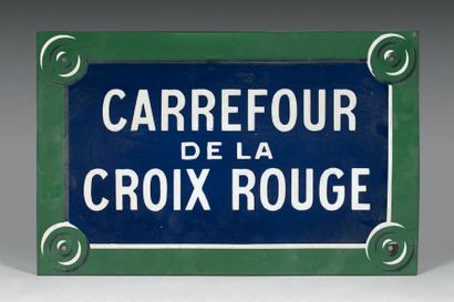 null PLAQUE NOMINATIVE DU CARREFOUR DE LA CROIX ROUGE
Fer émaillé, portant l'inscription...
