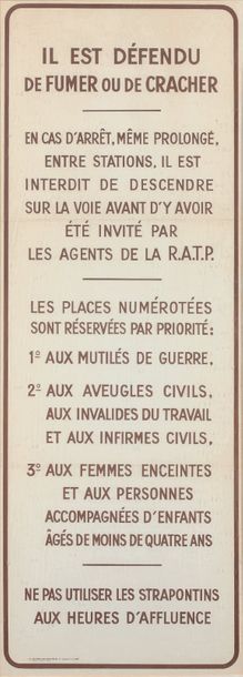 null PANNEAU D'INFORMATION D'INTÉRIEUR
DE VOITURE DE LA RATP
Papier fort imprimé...