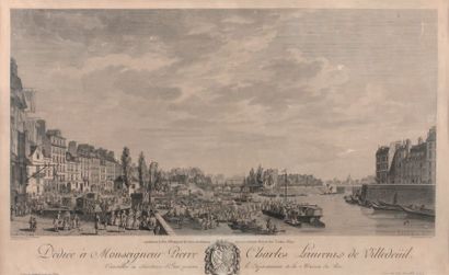 Pierre-Gabriel BERTHAULT (1737-1831) " Vue intérieure de Paris représentant le Port...