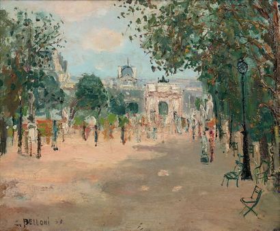 Serge BELLONI (1925 - 2005) Allée centrale du jardin des Tuileries, 1953
Huile sur...