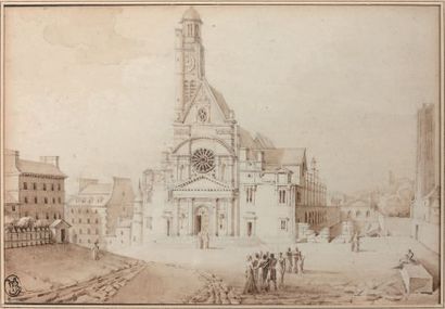 École FRANÇAISE du début du XIXe siècle Église Saint-Étienne-du-Mont, circa 1810
Encre...