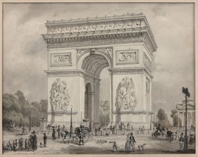 École FRANÇAISE du début du XIXe siècle L'Arc de Triomphe, la place de l'Étoile animée,...