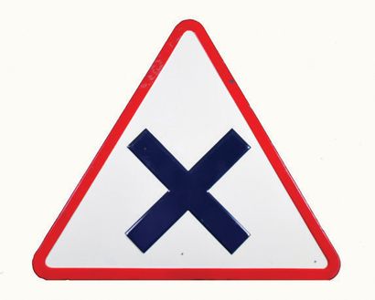 null CROSSING Enamelled road plate for crossing.
Illustration: blue cross, on a white...