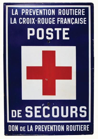 null RED CROSS Large enamelled panel of the Red Cross first aid stations.
This type...