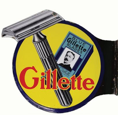 null GILLETTE Enamelled sign for the GILLETTE razor brand.
Format: circular, double-sided,...