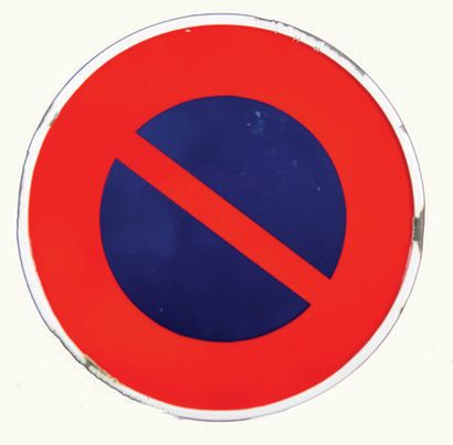 null PROHIBITION TO STORE Enamelled road sign for prohibited parking, white surroundings.
Format:...