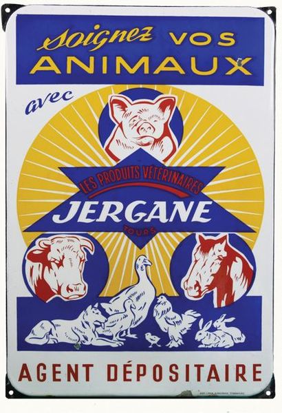 null JERGANE Plaque émaillée pour les produits vétérinaires Jerganes, Tours.
Format:...