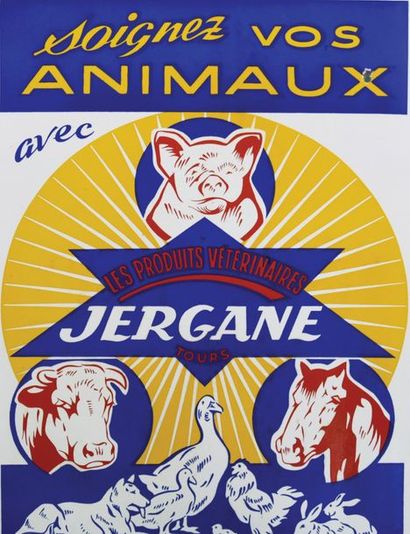 null JERGANE Enamelled plate for veterinary products Jerganes, Tours.
Format: rectangular,...