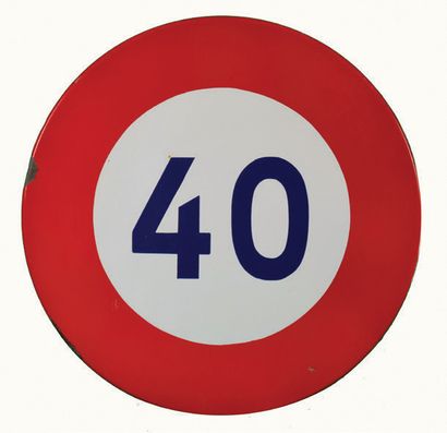 null SPEED LIMITATION Meeting of two enamelled road signs with speed limits of 40...