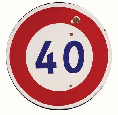 null SPEED LIMITATION Enamelled road sign 40km/h on
Format: circular with rim, on...