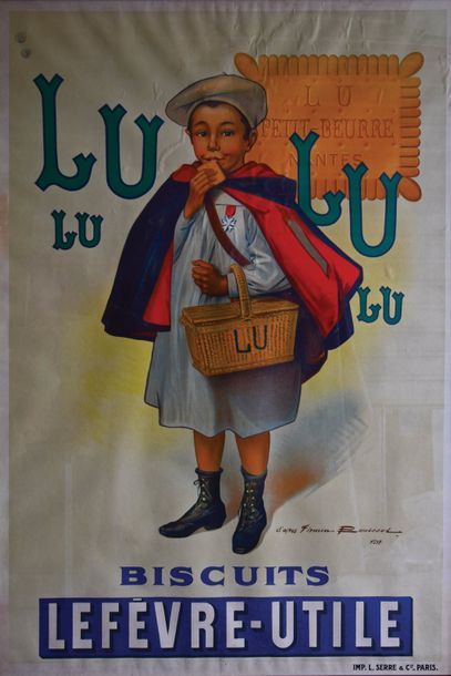 null LU Superbe et très rare affiche lithographiée illustrée du «Petit Écolier»,...