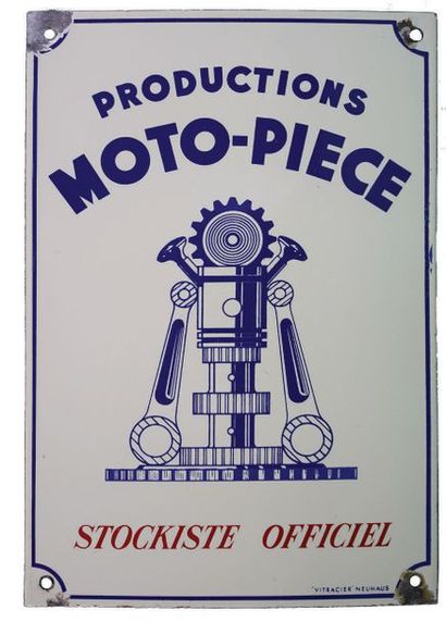 null MOTO-PIÈCE Très belle et rare plaque émaillée pour Moto-Pièce.
Format: rectangulaire,...