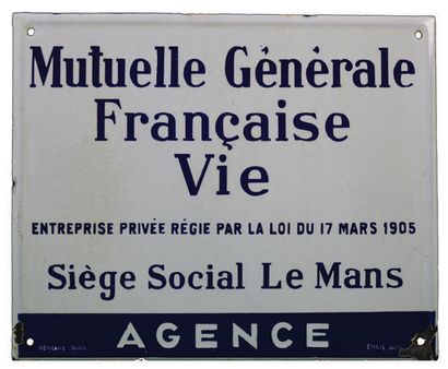 null MUTUELLE GÉNÉRALE FRANÇAISE VIE Plaque émaillée pour la Mutuelle Générale Française...