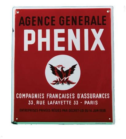 null PHÉNIX Plaque émaillée pour les Assurances Française du Phénix.
Cette compagnie...