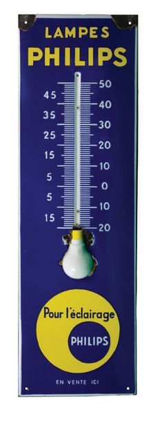 null PHILIPS Plaque émaillée-thermomètre publicitaire pour les lampes PHILIPS.
Format:...
