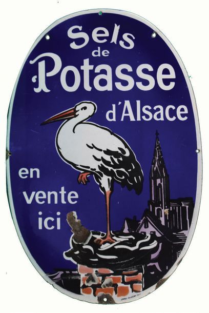 null POTASSE D'ALSACE Plaque émaillée pour la Potasse d'Alsace.
Format: ovale, plat.
Procédé:...