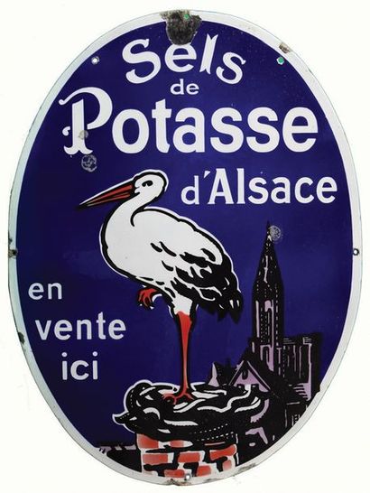 null POTASSE D'ALSACE Plaque émaillée pour la Potasse d'Alsace.
Format: ovale, plate.
Procédé:...