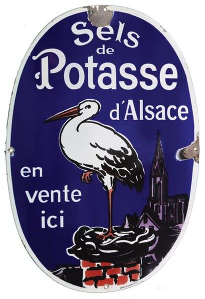 null POTASSE D'ALSACE Plaque émaillée pour la Potasse d'Alsace.
Format: ovale, plat.
Illustration:...