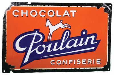 null POULAIN Plaque émaillée pour le chocolat Poulain.
Format: rectangulaire, plat.
Procédé:...